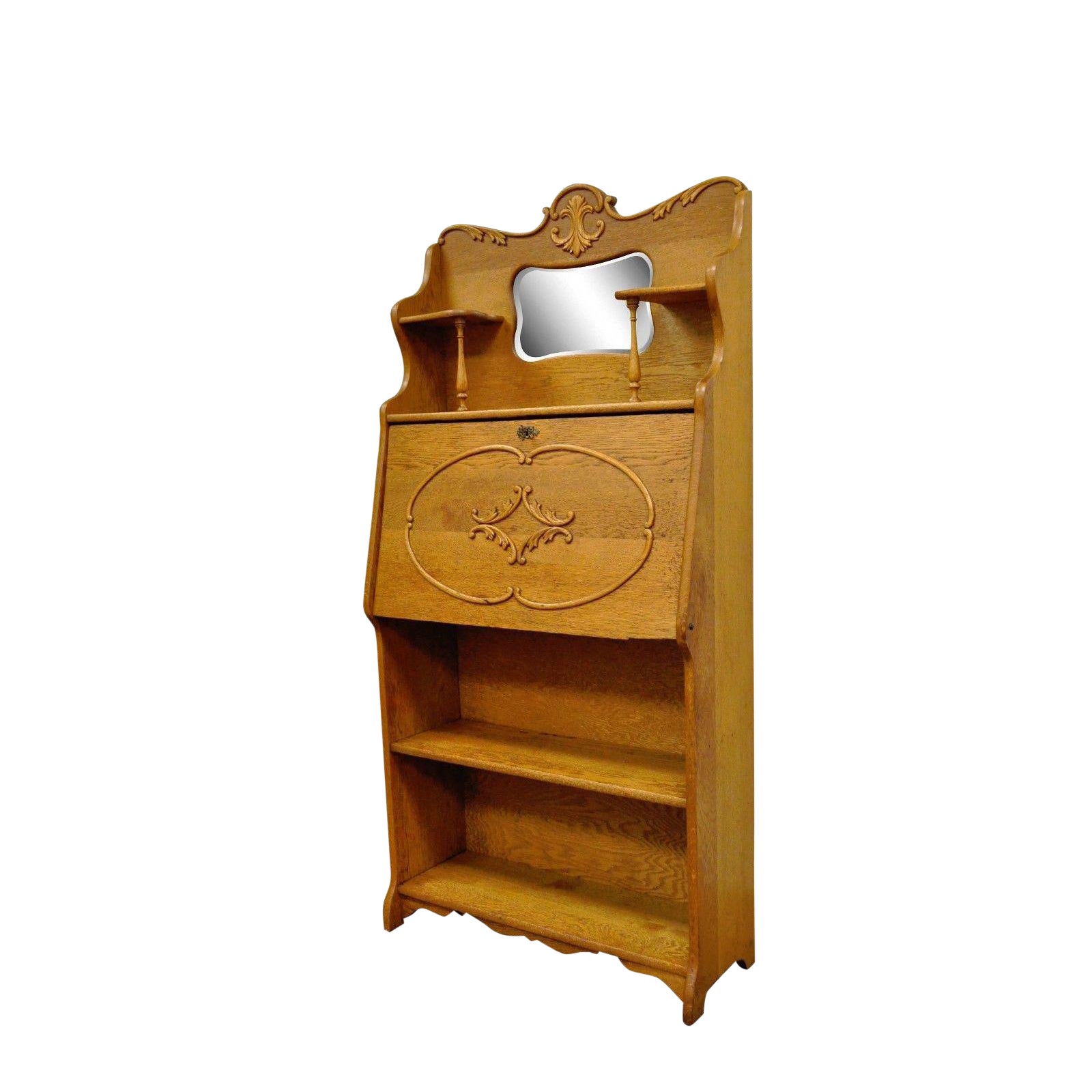 Antique Victorian Golden Oak Slant Drop Front Secretary Desk Bookcase W