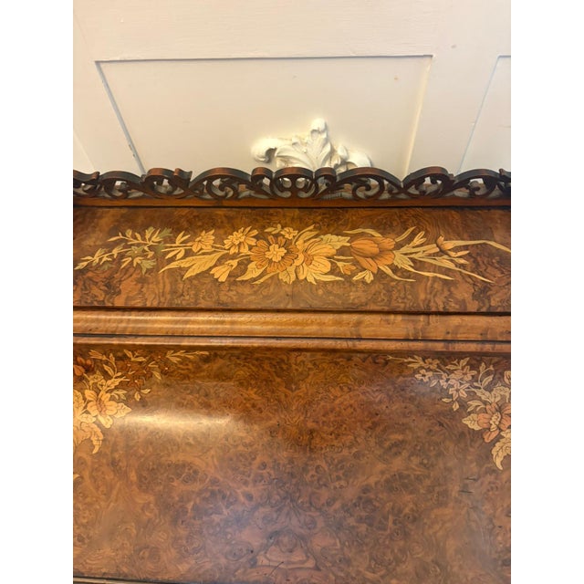 Antique Victorian Burr Walnut Floral Marquetry Piano Top Davenport Desk, 1850 For Sale - Image 16 of 18