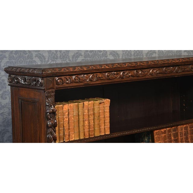 Carved Oak Open Bookcase, 1890s For Sale - Image 6 of 15