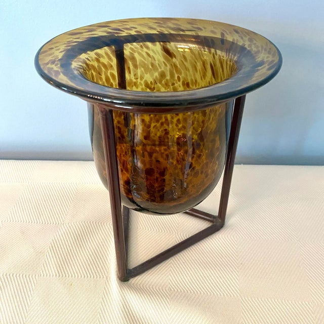 Vintage Mid-Century Modern Style Mexican Leopard / Tortoise Glass Candle Holder For Sale In Raleigh - Image 6 of 6