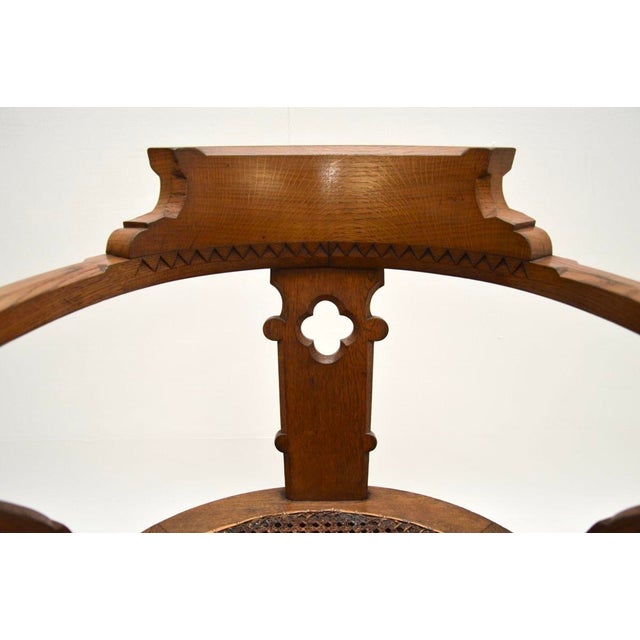 Brown Antique Victorian Gothic Revival Oak Swivel Chair, 1870s For Sale - Image 8 of 14