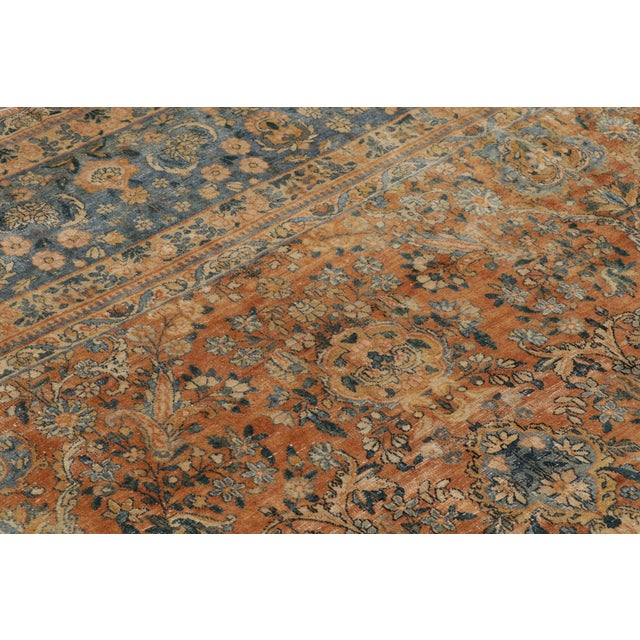 Rug & Kilim Antique Kerman Lavar Orange-Brown and Blue Wool Persian Floral Rug For Sale - Image 4 of 9
