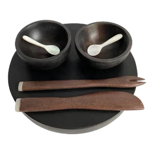 Caviar Serving Set Ebony Wood & Mother of Pearl Spoons Set of 7