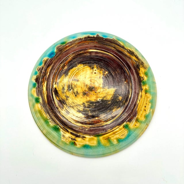 Green Early 21st Century Studio Pottery Butterflies & Leaves Majolica Decorative Plate Green & Blue For Sale - Image 8 of 8