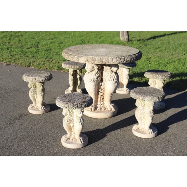 Early 20th Century Garden Table and Stools, Set of 7 For Sale - Image 4 of 11