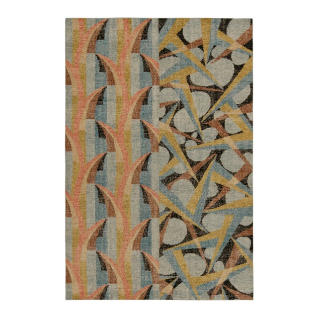 Rug & Kilim Rug & Kilim’s Distressed Deco Style Rug in Blue & Beige-Brown Geometric Patterns For Sale - Image 4 of 7