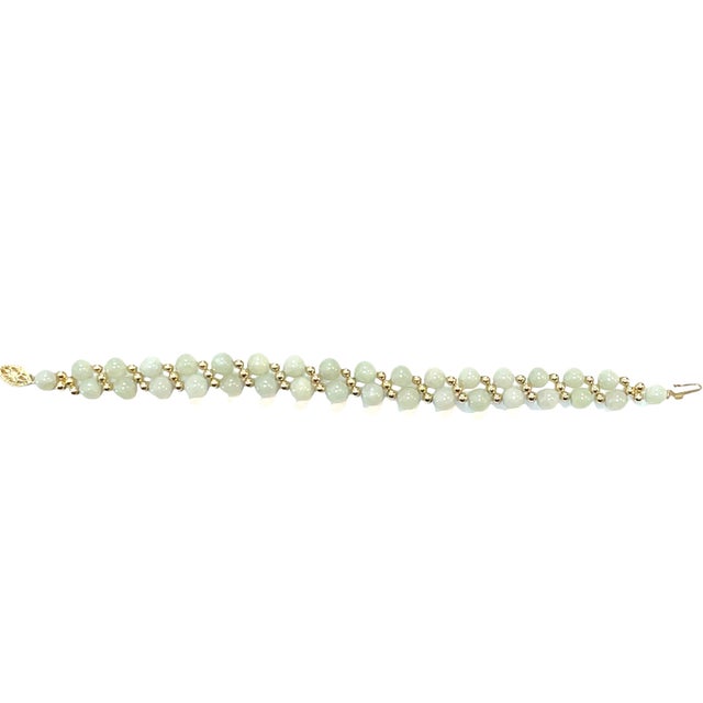 14k Yellow Gold Double-Strand Jade & Gold Bead Bracelet For Sale - Image 4 of 5