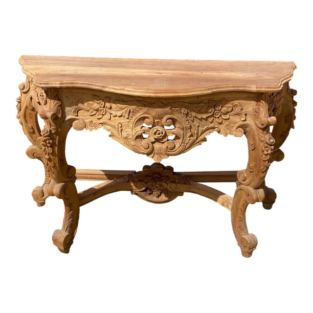 Mid 20th Century Hand Carved Wood Console Table For Sale