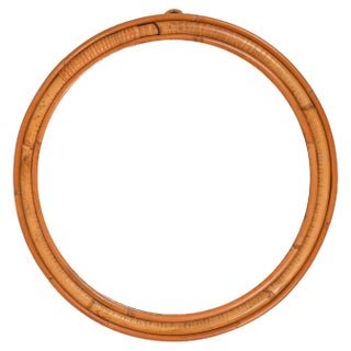 Mid-Century Italian Round Wall Mirror in Rattan and Bamboo, 1960s For Sale