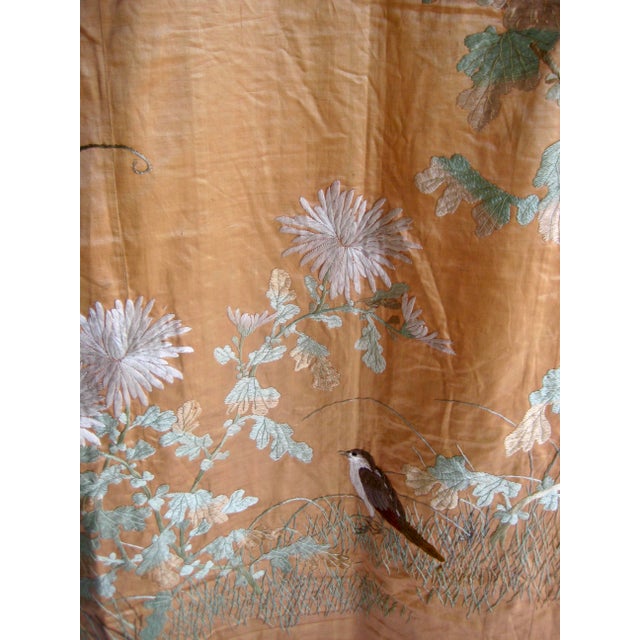 Textile Japanese 19 Century Silk Embroidery Birds and Wisteria Flowers For Sale - Image 7 of 15