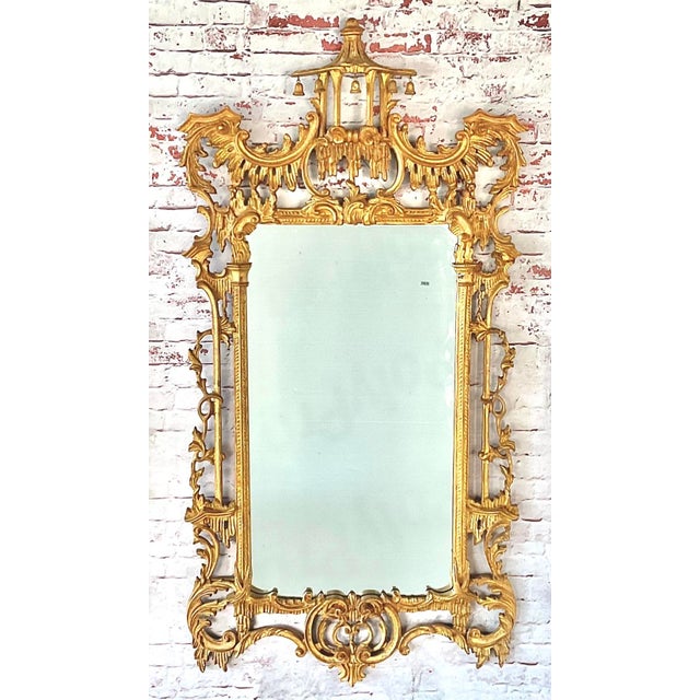 Late 20th Century La Barge Chinese Chippendale Style Chinoiserie Pagoda Mirror Giltwood Finish For Sale - Image 5 of 18