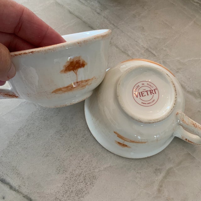 2000 - 2009 Vietri Bramasole White and Burnt Orange Flat Coffee Cups Made in Italy, Discontinued - Set of 12 For Sale - Image 5 of 9