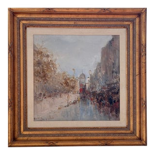1990s Original Oil Painting -Parisian Street Scene For Sale