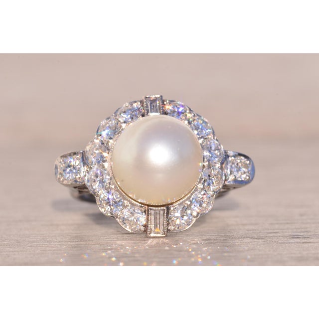 The 114th Avenue: Antique Natural Pearl and Diamond Ring in Platinum For Sale - Image 9 of 11