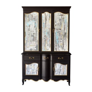 French Chocolate Hutch with Abstract Art Panels For Sale