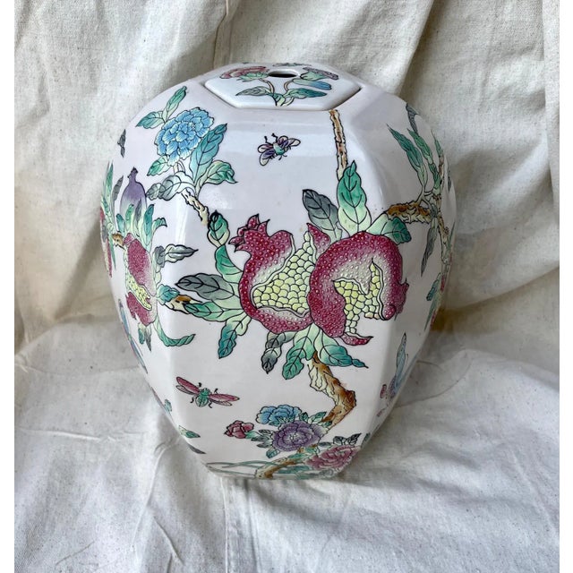 Vintage Garden Floral Ginger Jar with Birds, Butterflies and Fruit with a raised relief Off white with blues, greens and...