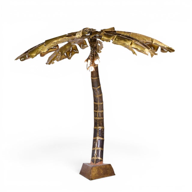 Brutalist Mid 20th Century Henri Fernandez Brutalist Grande Palma Brass Palm Tree Sculpture Lamp For Sale - Image 3 of 6