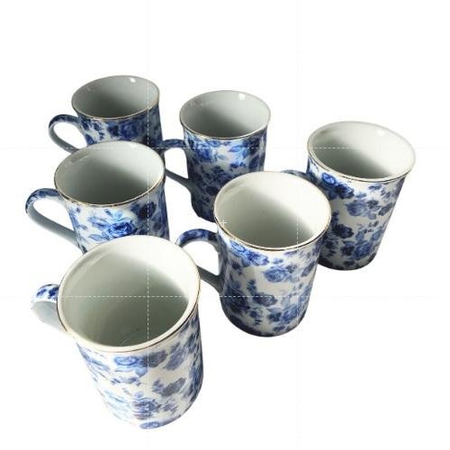 Boho Chic Antique Reflections by J Godinger & Co Blue Floral Rose Mugs - Set of 6 For Sale - Image 3 of 4