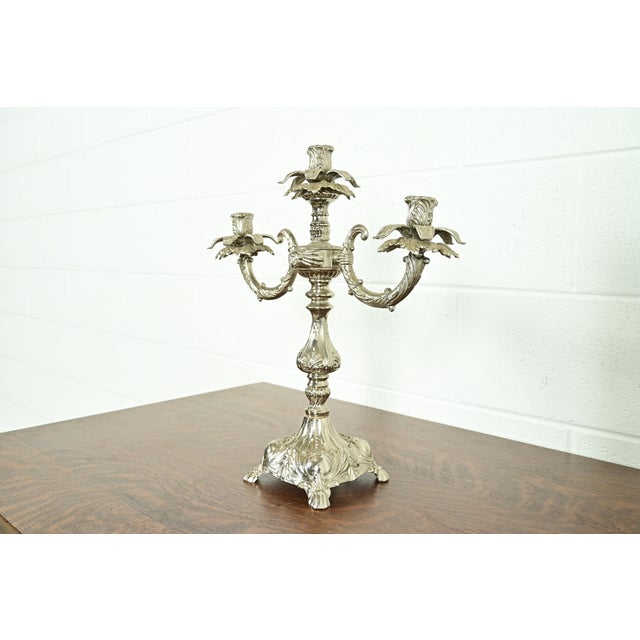 A gorgeous antique Victorian silver plate three-light candelabra In the manner of Tiffany & Co. USA, Circa Early 20th...