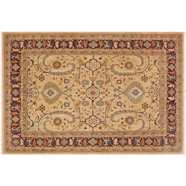 Art Nouveau Tan/Aubergine Wool Rug - 9'0'' X 11'9'' For Sale - Image 9 of 10