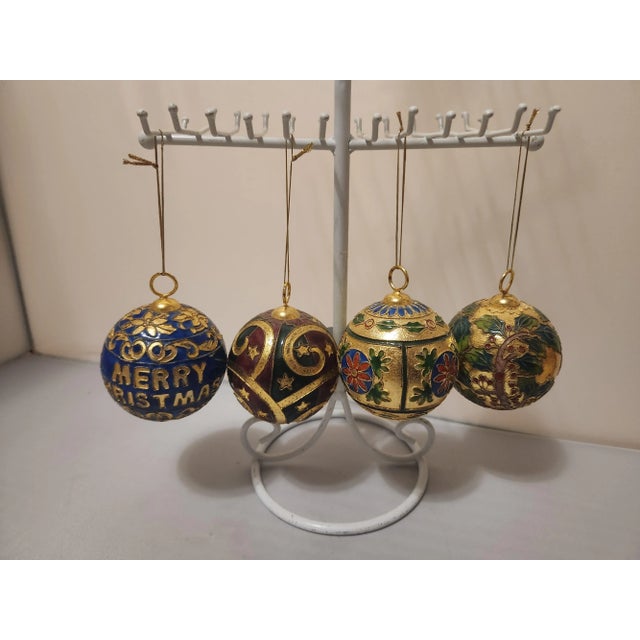 Traditional Vintage Champleve Cloisonne Christmas Ornaments Set of 4 For Sale - Image 3 of 12