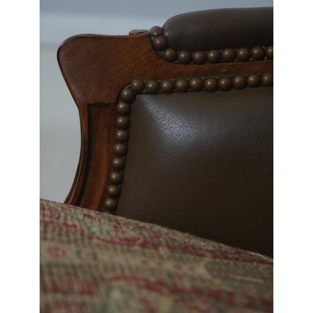 Brown French Louis XV Style Leather and Mahogany Bergere Chair For Sale - Image 8 of 18