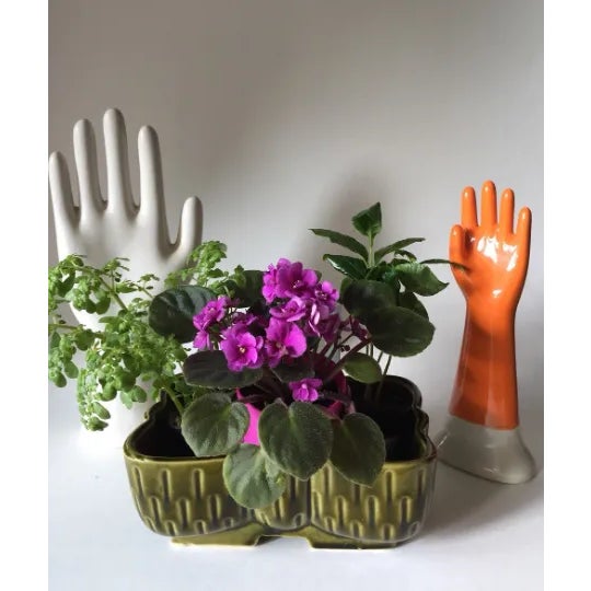 1970s Vintage Stamped Ceramic Green Planter For Sale - Image 5 of 6