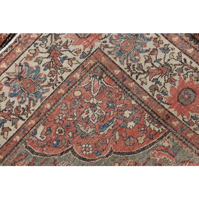 Antique Persian Malayer Rug With Teal Field and Coral Spandrel Design 4'7 X 6'3 For Sale - Image 11 of 11