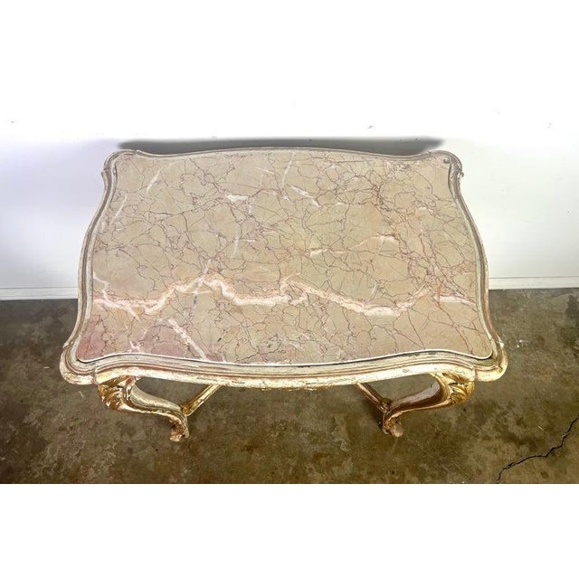 Rococo 19th C. French Painted & Parcel Gilt Table W/ Marble Top For Sale - Image 3 of 17