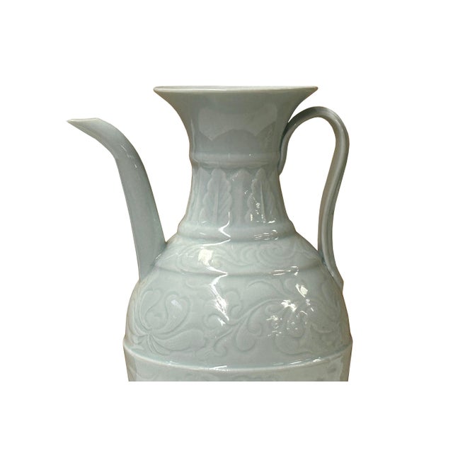 White Chinese Porcelain Light Celadon White Underlay Scroll Flower Vase For Sale - Image 8 of 11