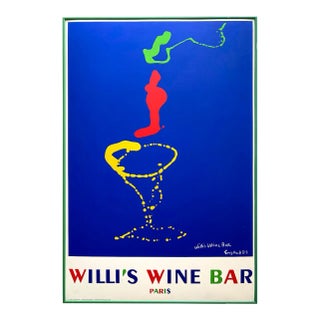 " Willi's Wine Bar Paris " Vintage 1989 Wayne Ensrud Framed Large Silkscreen Print French Pop Art Poster For Sale