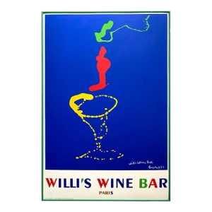 " Willi's Wine Bar Paris " Vintage 1989 Wayne Ensrud Framed Large Silkscreen Print French Pop Art Poster