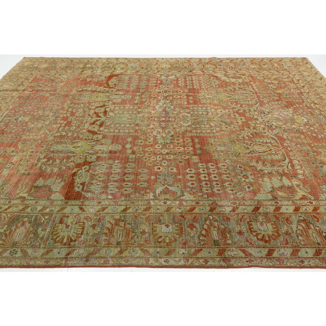 Antique Malayer Style Rug With Terracotta Field and Sage Green Boteh Motifs For Sale - Image 12 of 12