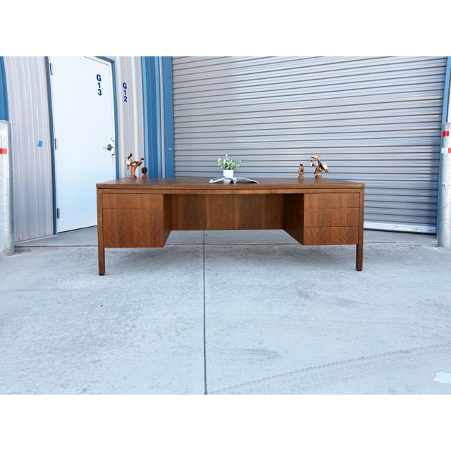 Mid-Century Modern Mid Century Walnut and Burlwood Executive Desk by Hiebert For Sale - Image 3 of 17