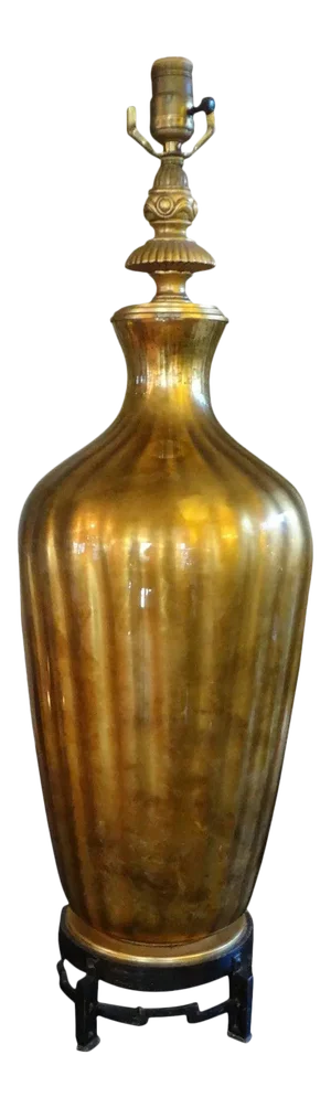 Large Mid-Century Asian Modern Italian Gold Glass Lamp on an Iron Base