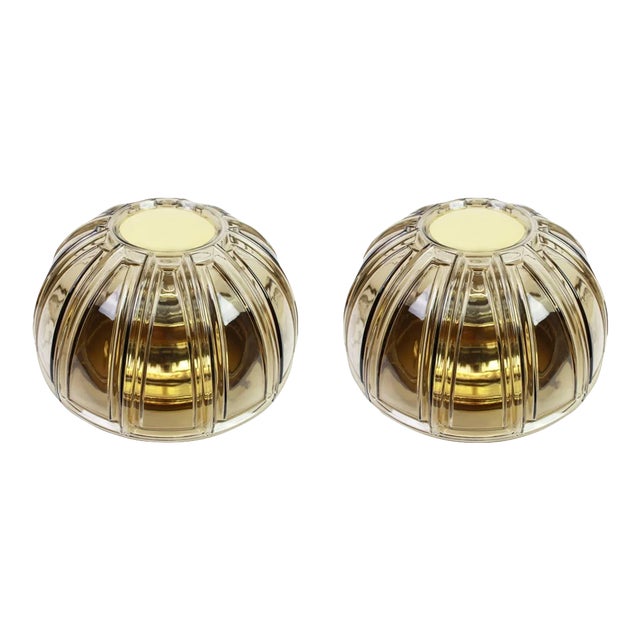 Brass and Amber Glass Sconces from Limburg, Germany, 1960s For Sale