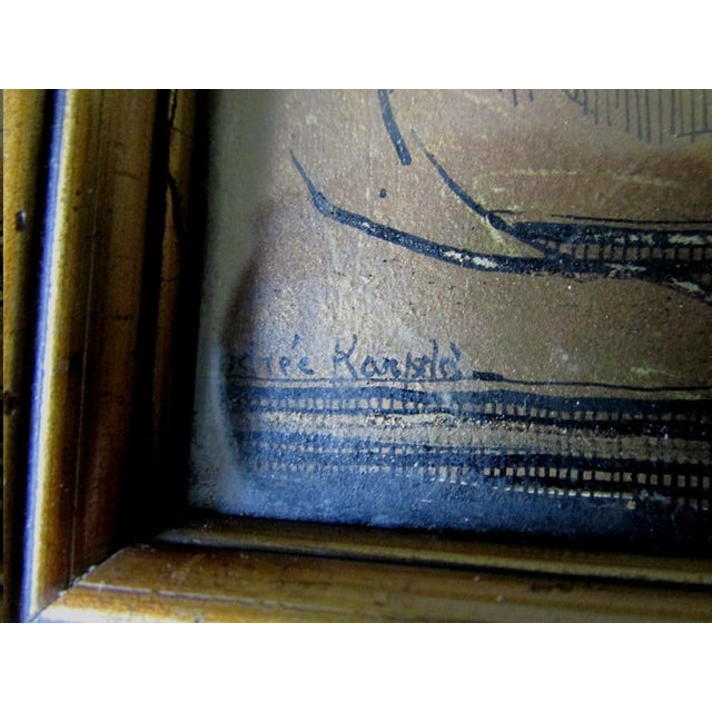An antique gilt gold print by listed French Artist, Madame Andre Karpeles (born 1885). Karpeles was an expert in wood...