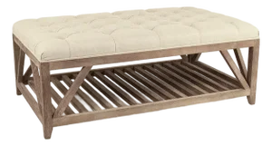 Mathis Tufted Ottoman - Linen / Weathered Oak Frame