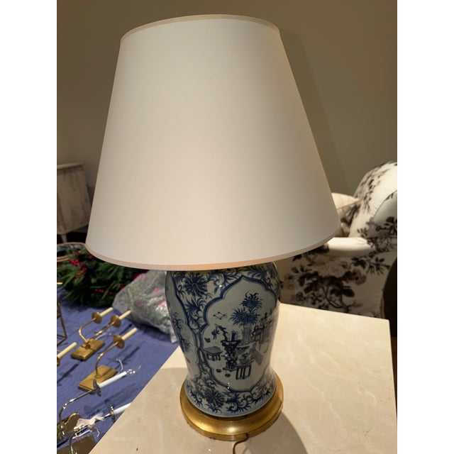 Chinese Chinese Style Blue and White Lamp For Sale - Image 3 of 6