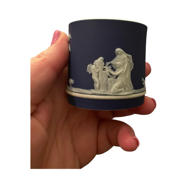 Wedgwood Antique 19th/Early 20th Century Wedgwood Jasperware Demitasse Cup/Saucer Cobalt Blue For Sale - Image 4 of 12