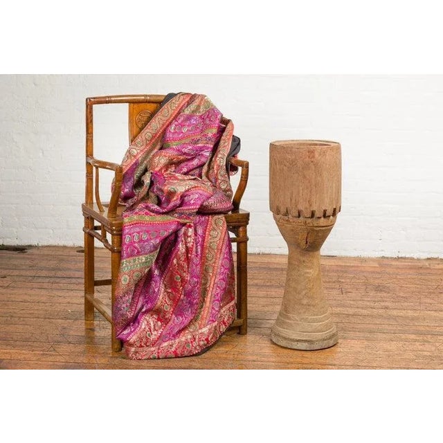 Rustic Antique Thai Freestanding Ceremonial Carved Wooden Drum with Natural Patina For Sale - Image 3 of 13