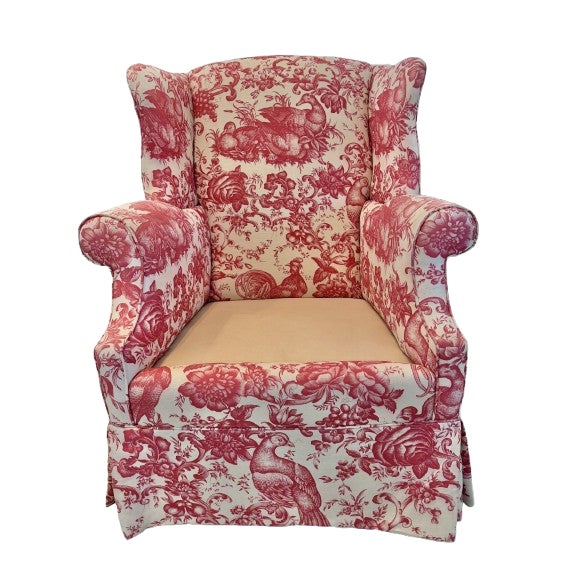 English Custom English Wingback Chair in Red Toile by Brunschwig & Fils For Sale - Image 3 of 18