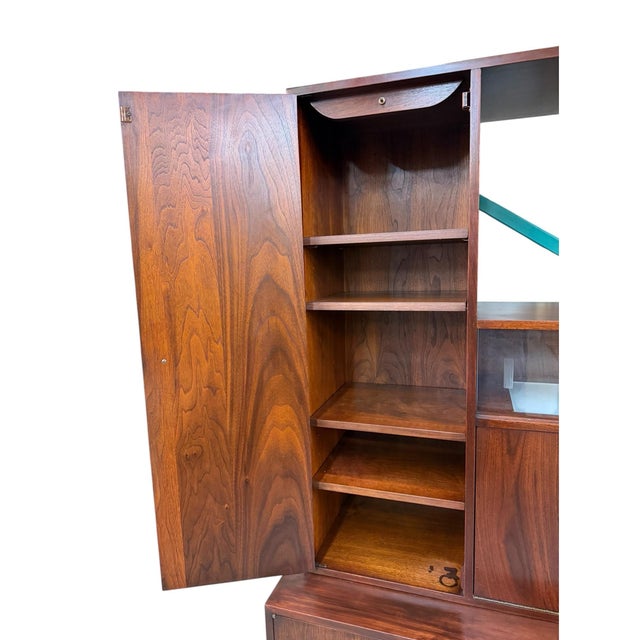 1960s Mid-Century Modern 2-Piece Kagan Style Dark Walnut Sideboard W/Bar Cabinet For Sale - Image 5 of 13