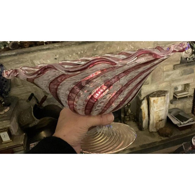 Gold Murano Centerpiece Bowl with Ruby Canes & 24k Gold by Vivarini Zanfirico Latticino, 1960s For Sale - Image 8 of 12