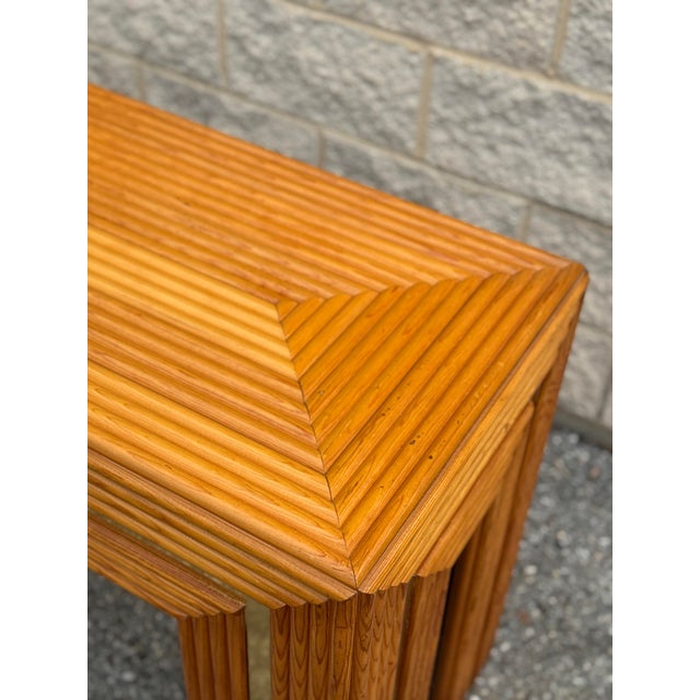 1970s Rattan & Brass Geometric Console Table With Stepped Frame For Sale In Philadelphia - Image 6 of 12