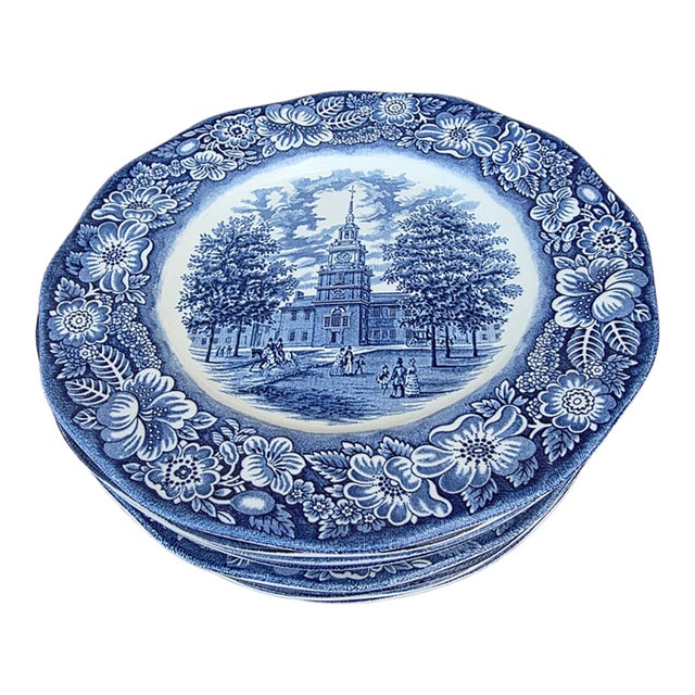 1940s Liberty Blue Staffordshire Ironstone Plates Set of 10 For Sale