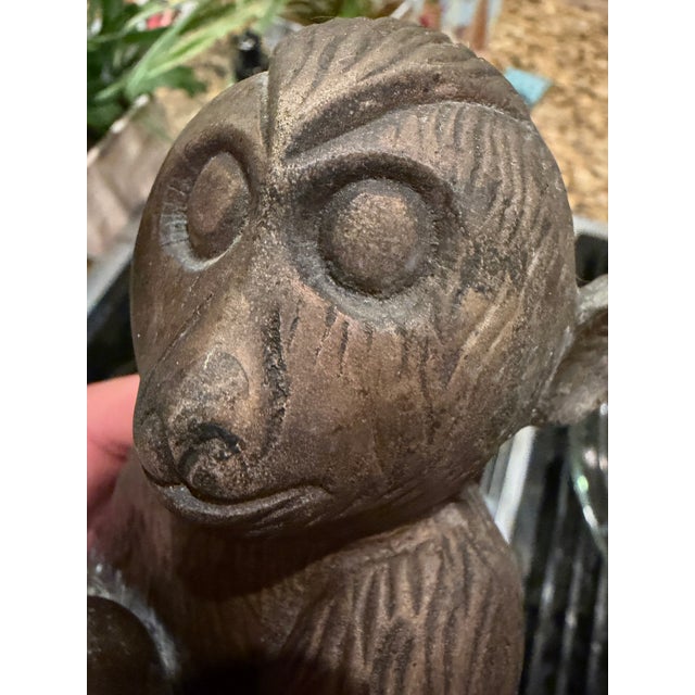 Metal Vintage Patinated Cast Metal Monkey Sculpture, 7.5” For Sale - Image 7 of 10