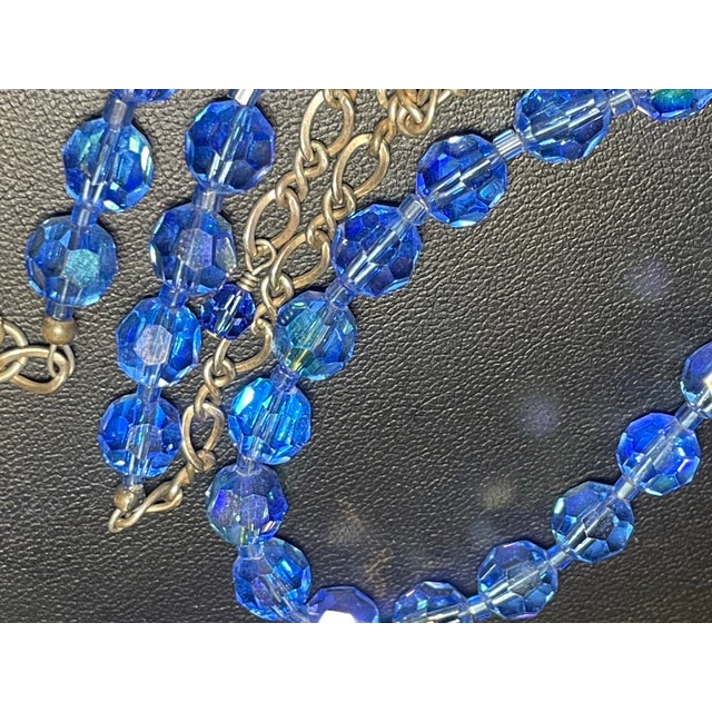 MCM Jewelry in Swarovski Styled Leaded Crystal Cornflower Blue Necklace With Aurora Borealis Peacock Iridescence Sterling Silver Clasp For Sale In South Bend - Image 6 of 9