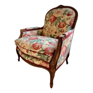 Custom Marquise Bergere Chair Upholstered in Brunschwig & Fils For Sale