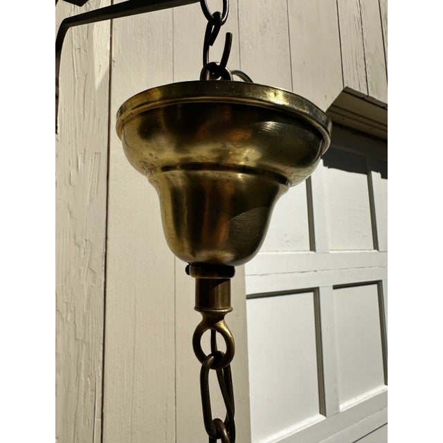 1920s Vintage Schoolhouse Shade With Vintage Brass Fixture For Sale - Image 5 of 6